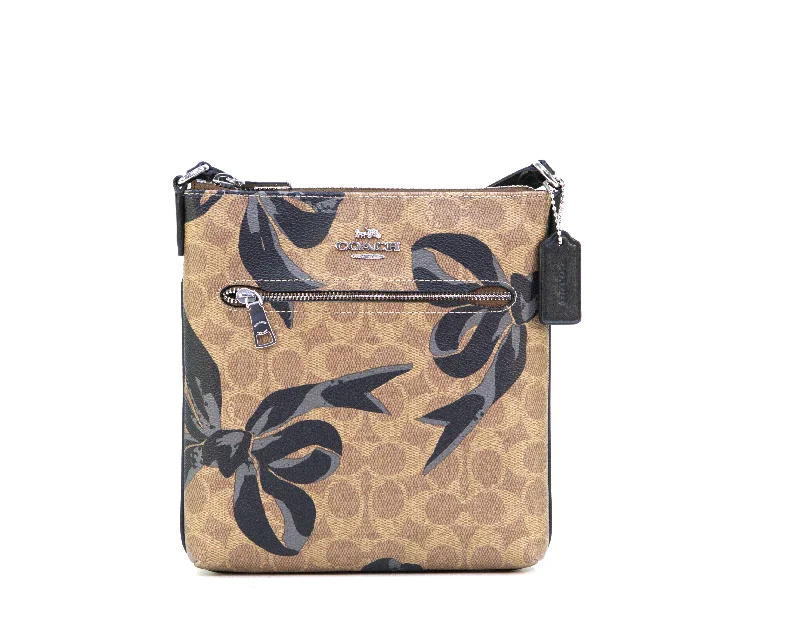 Tote Bag For Office Use Coach Mini Rowan File Bag In Signature Canvas With Bow Print - Silver/Tan/Black Multi