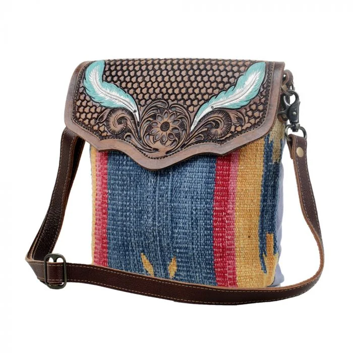 Timeless Elegance Redefined Myra Bag: S-3058 "Blue Feather Hand-Tooled Crossbody Bag"
