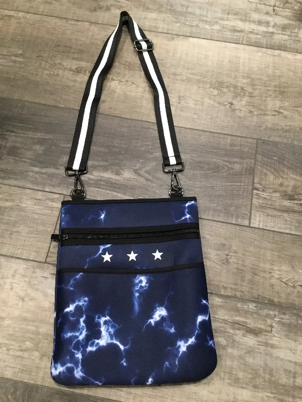 New Year Party Bag For Celebrations Blue and white tie-dye neoprene crossbody with white stars