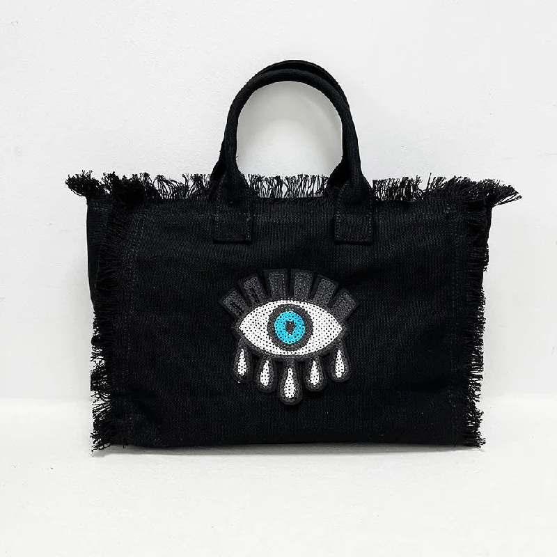 Genuine Bags On Clearance Sale Evil Eye Canvas Tote Bag - Black