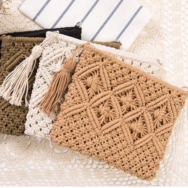 Bags For Personalized Gifts Handmade Cotton Rope Macrame Clutch - Assorted Colors