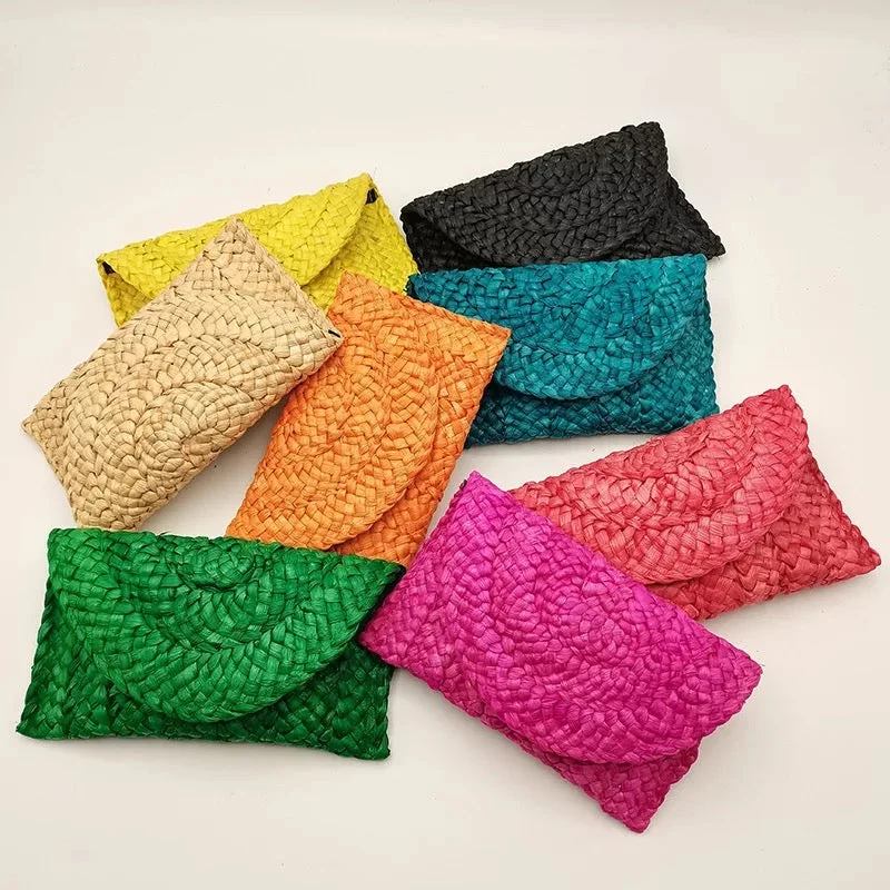 Black Friday Deals On Stylish Handbags Handmade Woven Straw Clutch Rattan Bag - Assorted Colors