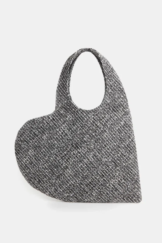 Bags For Minimalist And Functional Design Heart Tote Bag in Black Tweed