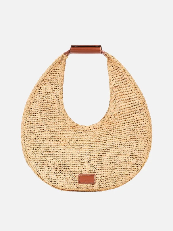 Luxury Bags On Sale Large Moon Raffia Tote Bag in Natural