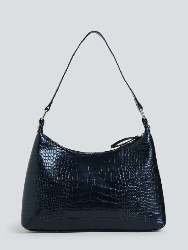 Lightweight Bags For Senior Travelers LOV Black Croc-Textured Shoulder Bag