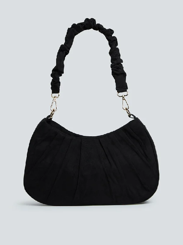 Elegant New Year Party Bags With Flash Sales LOV Black Suede Hand Bag