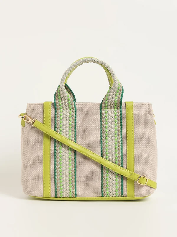 Bags For Sporty And Athletic Styles LOV Green Jute Tote Bag