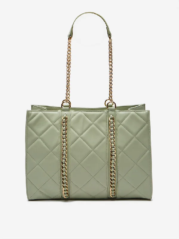 Eco-Friendly And Discounted Bags LOV Sage Quilted Gold-Chained Hand Bag