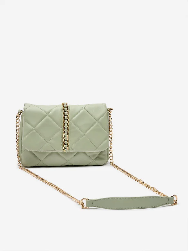 Luxury Bags On Sale LOV Sage Quilted Gold-Chained Sling Bag