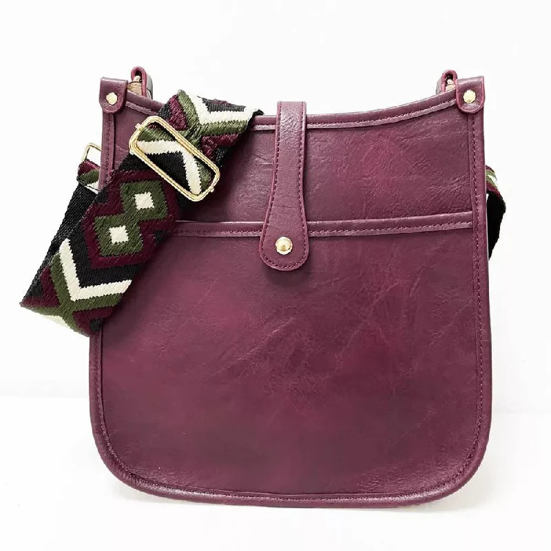 Modern And Limited-Time Offer Bags Merlot Vegan Leather Messenger Bag w/ Adjustable Abstract Strap