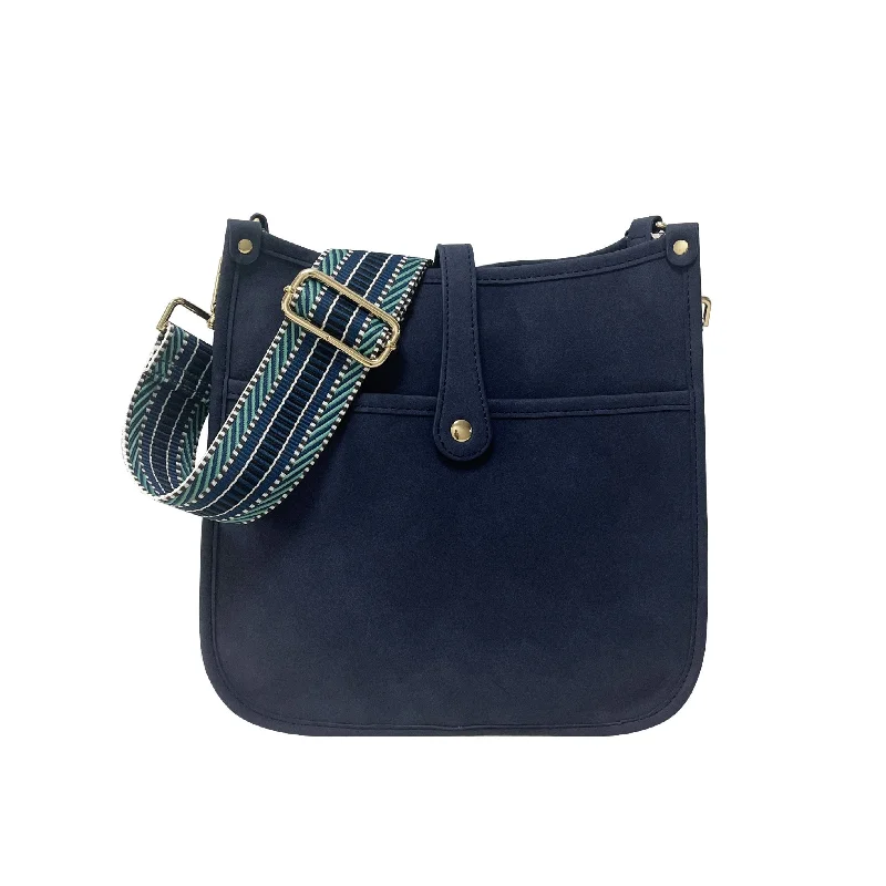 Seasonal Clearance Bags For Summer Navy Nubuck Suede Vegan Messenger w/ Choice of Strap