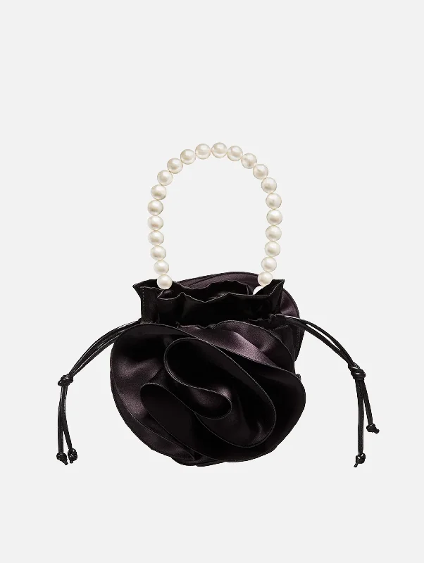 Affordable Bags For College Students On Sale Pearl Magda Bag in Black Satin