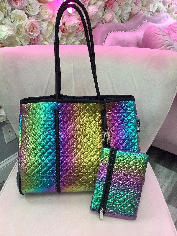 Luxury Bags Rainbow Iridescent Quilted Tote