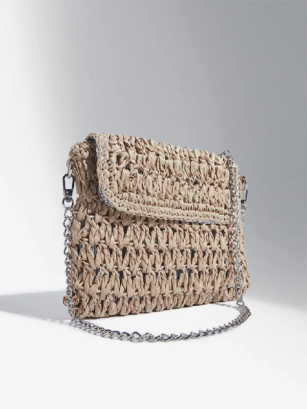 Elegant And On-Sale Evening Bags Studiowest Beige Woven-Textured Sling Bag