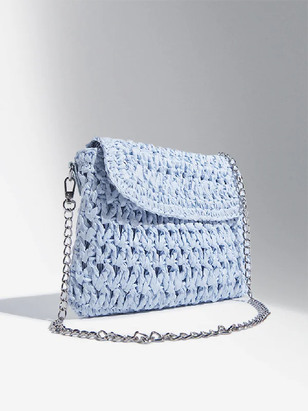 Minimalist Bags For Clean And Modern Aesthetics Studiowest Light Blue Woven-Textured Sling Bag