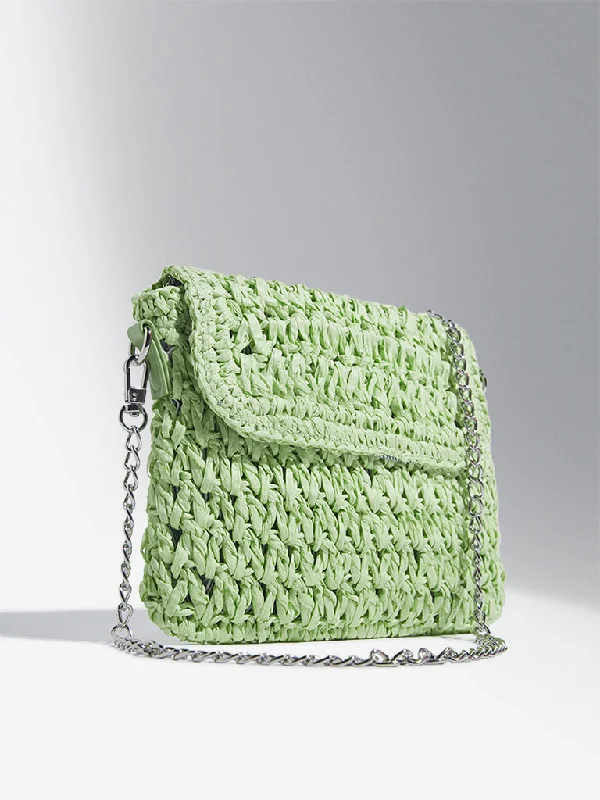 Elegant New Year Party Bags With Flash Sales Studiowest Light Green Woven-Textured Sling Bag