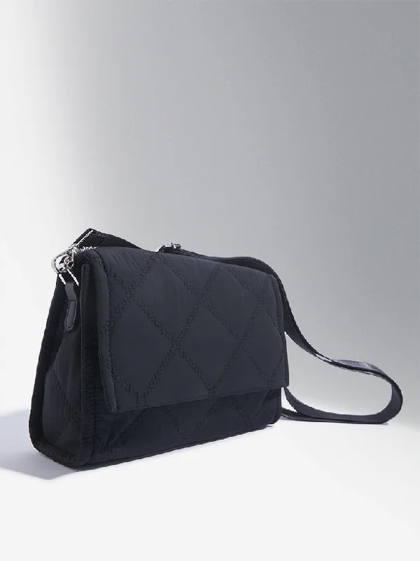 Stylish Bags For Fashion Influencers And Bloggers Westside Accessories Black Quilted Chain Strap Cotton Sling Bag