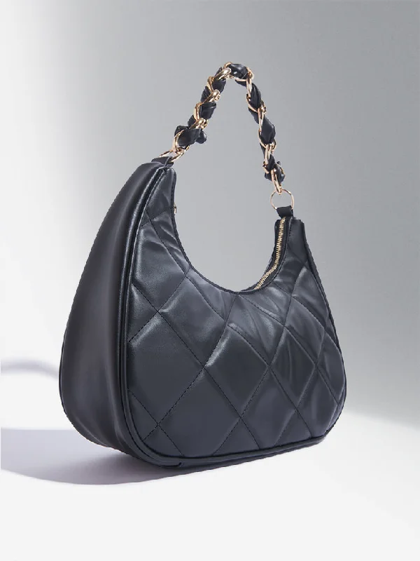 Stylish Yet Affordable Bags Westside Accessories Black Quilted Hobo Shoulder Bag