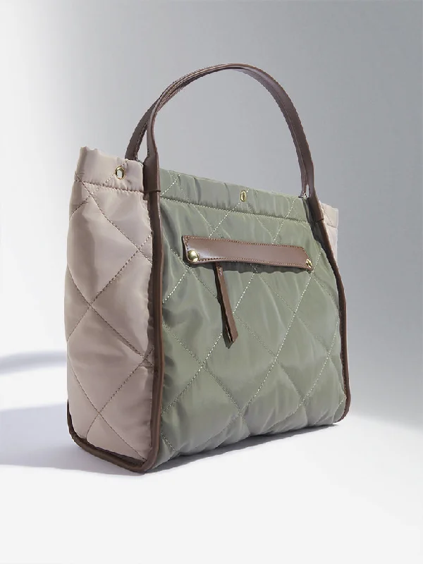 Affordable Bags For Budget Shoppers Westside Accessories Olive & Beige Quilted Design Tote Bag