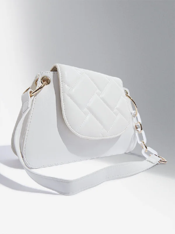 Spacious And Discounted Bags Westside Accessories White Quilted Chain-Strap Shoulder Bag