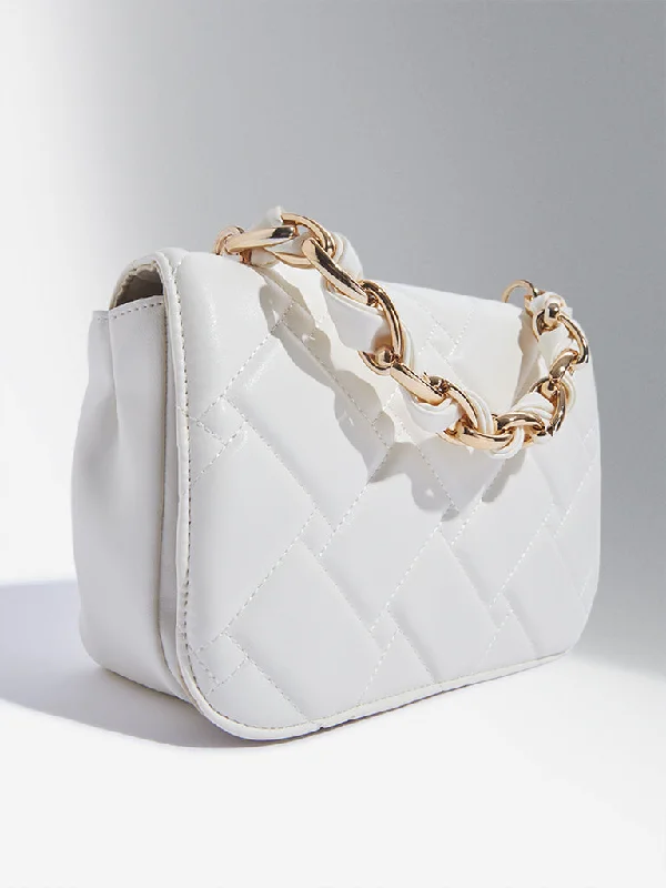 Chic And Clearance-Priced Tote Bags Westside Accessories White Quilted Chain-Strap Sling Bag