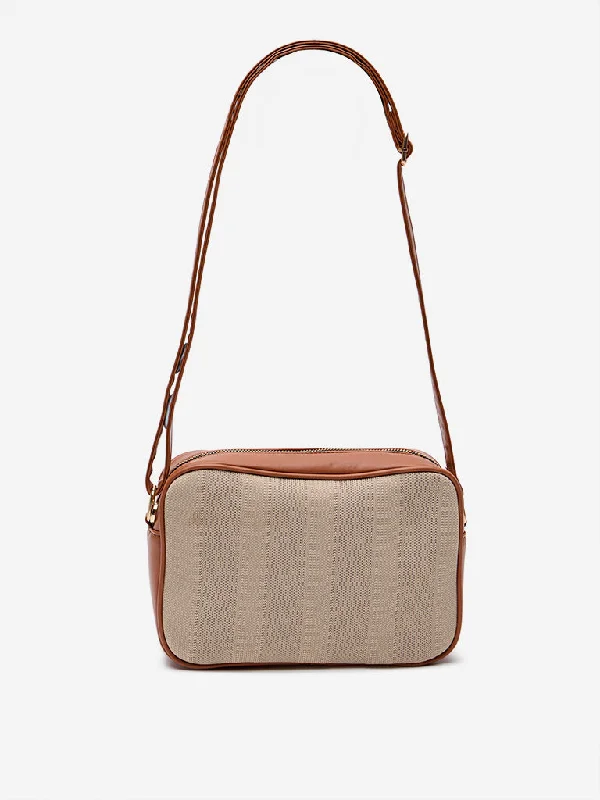 Functional Bags For Busy Moms And Dads Westside Beige and Brown Textured Sling Bag