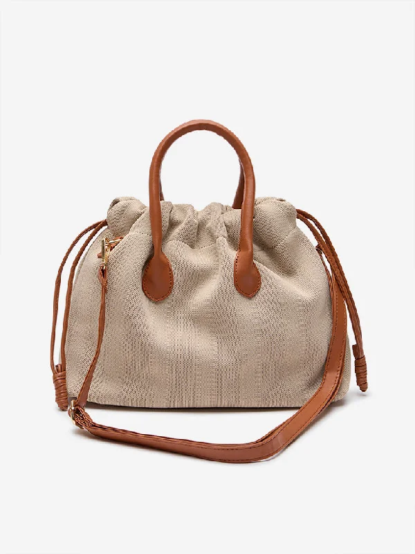 Inspired Bags For High-End Fashion Westside Beige Fabric Textured Bucket Bag