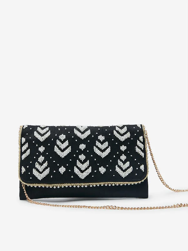 Bag For Luxury Lovers Westside Black Bead Design Clutch Bag