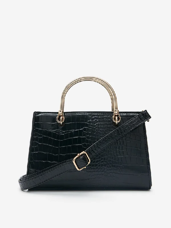 Discounted Designer Bags On Sale Westside Black Crocodile Textured Sling Bag