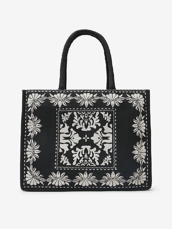 Sleek And Seasonal Sale Bags Westside Black Ethnic Pattern Tote Bag