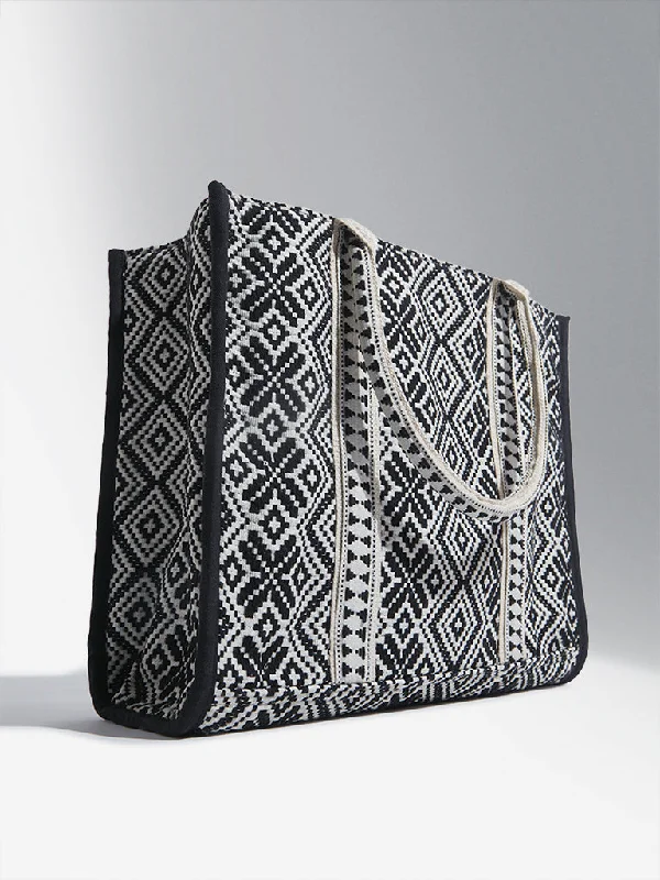 Luxurious But Budget-Friendly Bags Westside Black & White Woven-Textured Tote Bag