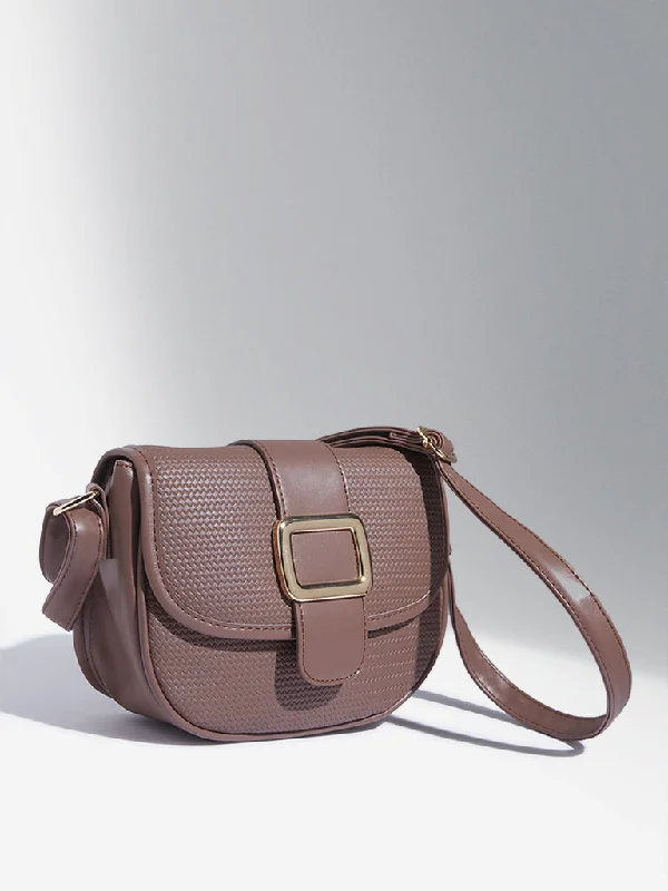 Retro Lovers Westside Brown Textured Design Sling Bag