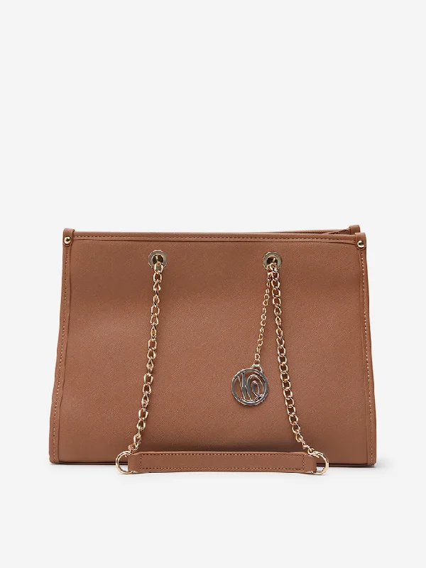 Bags For Sporty And Athletic Styles Westside Light Brown Chain Design Hand Bag