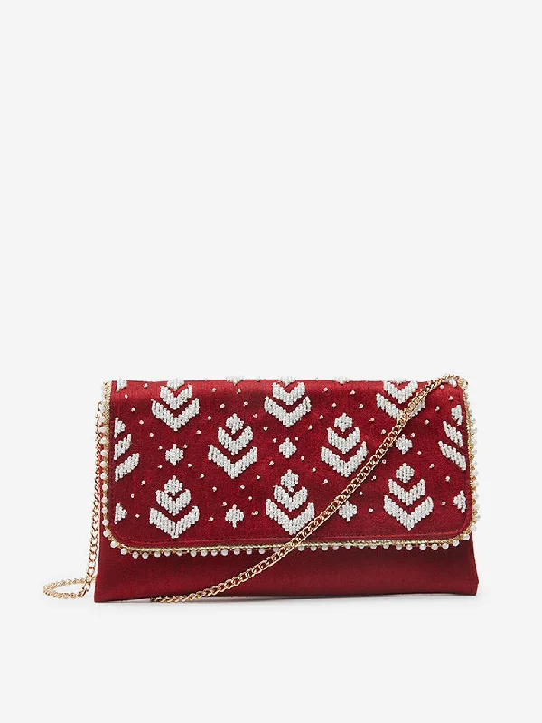 Designer Bags For Luxury Collectors Westside Red Bead Design Clutch Bag