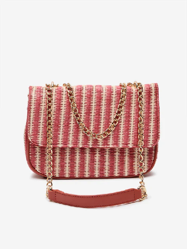 Inspired Bags For Modern Sophistication Westside Red & Beige Gold-Chained Sling Bag