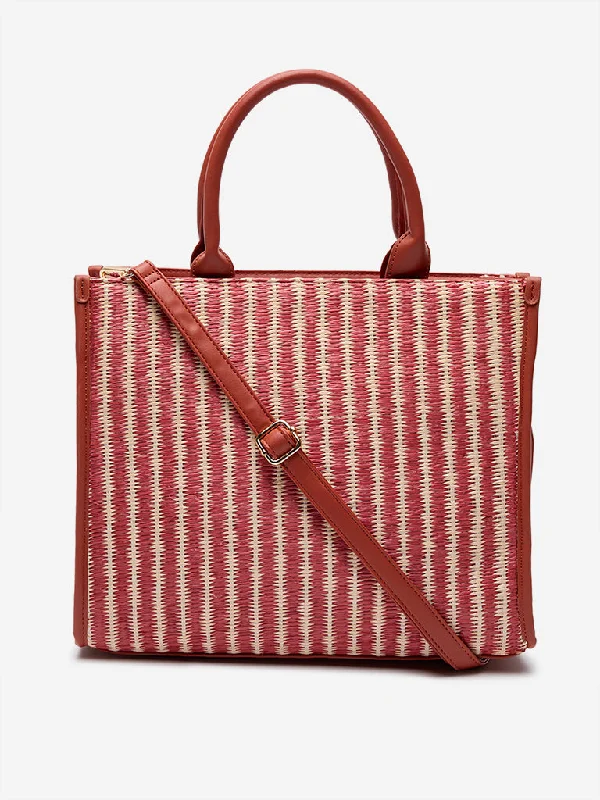 Flash Sales On Premium And High-Quality Bags Westside Red & Beige Interwoven Tote Bag