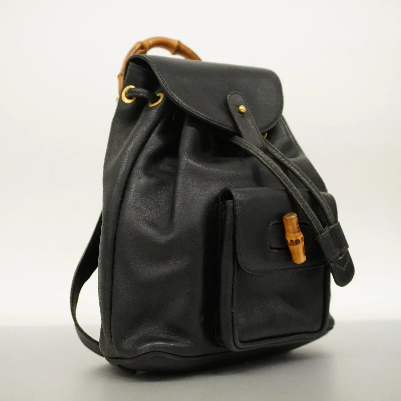 Elegant Bags For Formal Events And Luxury Occasions GUCCI  Bamboo Rucksack 003 1705 0030 Women's Leather Backpack Black