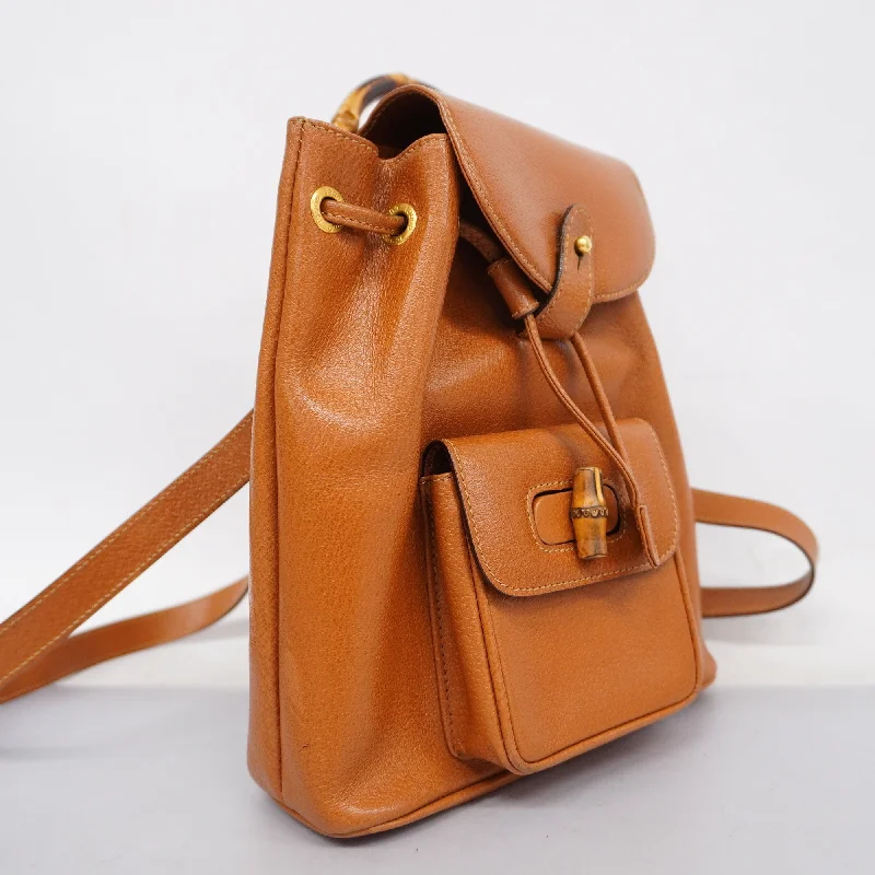 Eco-Friendly And Discounted Bags GUCCI  Bamboo Rucksack 003 1705 0030 Women's Leather Backpack Brown