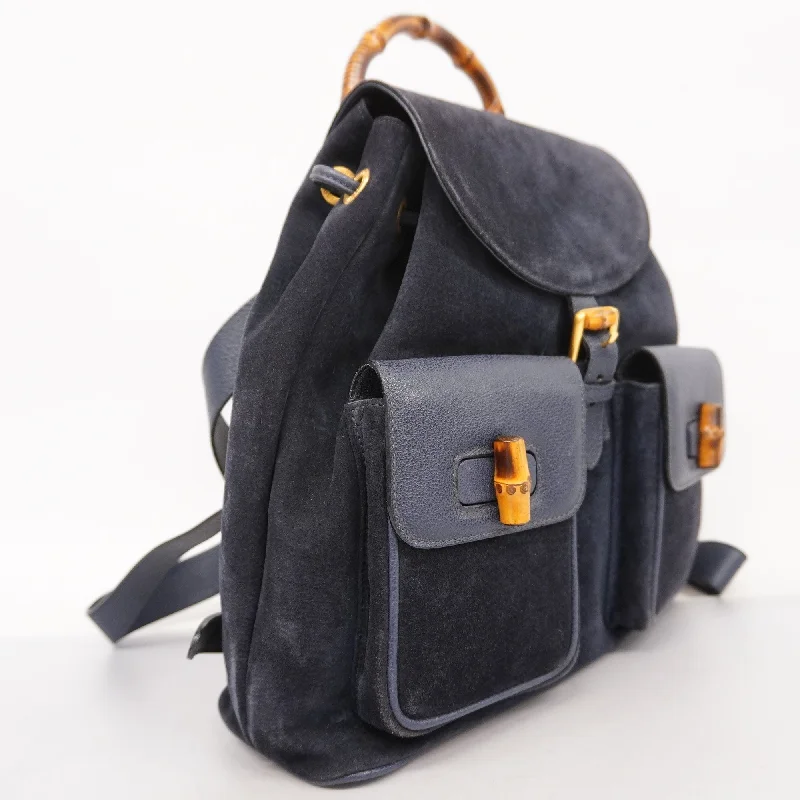 Elegant New Year Party Bags With Flash Sales GUCCI  Bamboo Rucksack 003 2058 0016 Women's Leather,Suede Backpack Navy