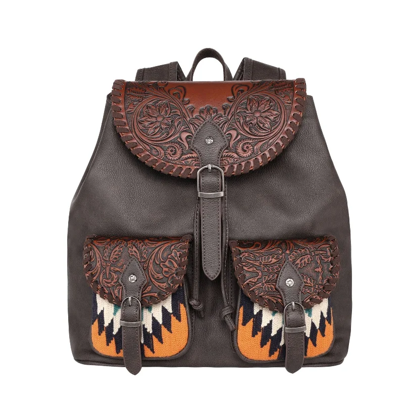 Sleek And Seasonal Sale Bags MW1173-9110 Montana West Tooled Collection Backpack - Aztec