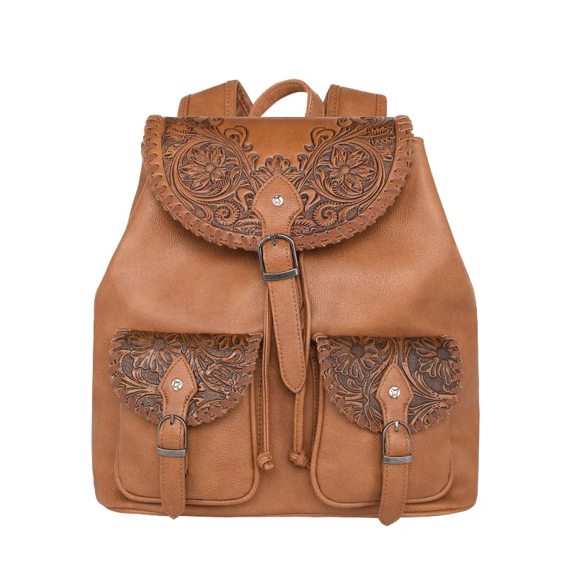 Seasonal Clearance Bags For Summer MW1173-9110 Montana West Tooled Collection Backpack - Brown