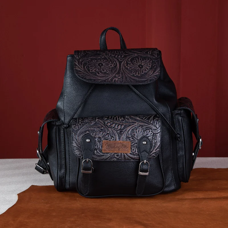 Clearance-Priced Bags WG12-9110B  Wrangler Vintage Floral Tooled Backpack - Black