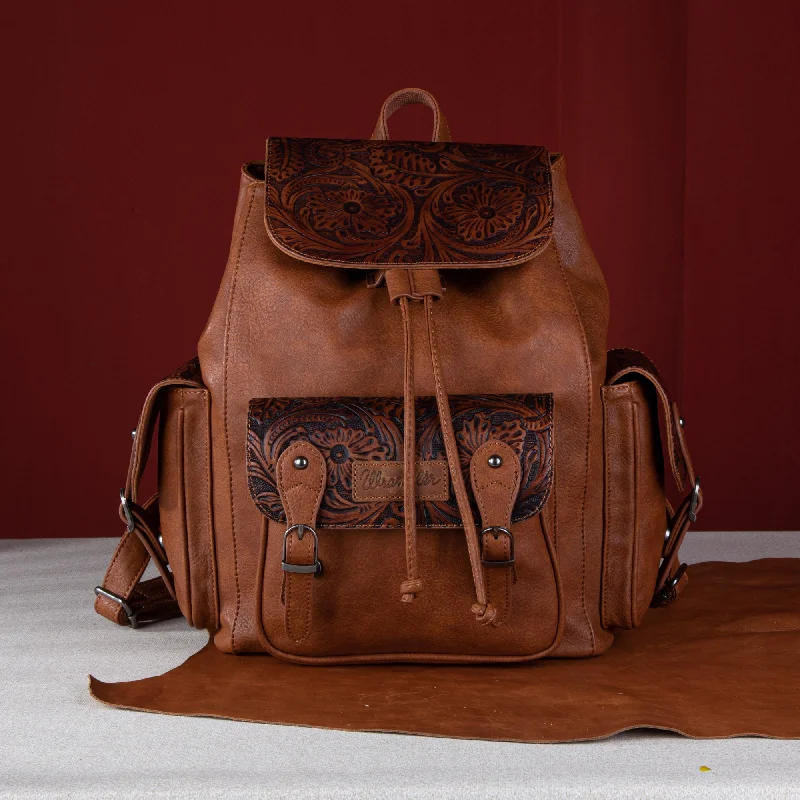 Discounted Designer Bags For Clearance Sale WG12-9110B  Wrangler Vintage Floral Tooled Backpack - Brown