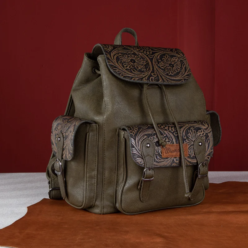 Bags With Seasonal Sales WG12-9110B  Wrangler Vintage Floral Tooled Backpack - Green