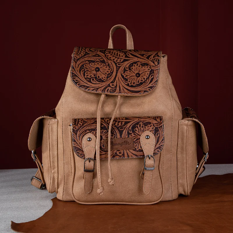 Functional Bags For Busy Moms And Dads WG12-9110B  Wrangler Vintage Floral Tooled Backpack - Light Brown