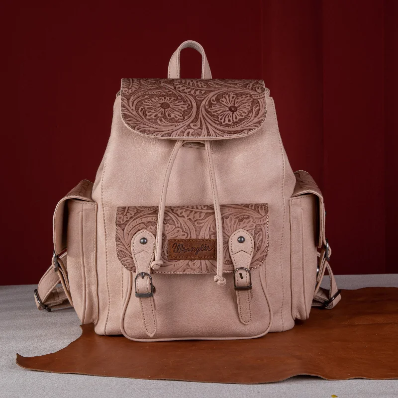 Tsa-Approved Bags For Hassle-Free Airport Security WG12-9110B  Wrangler Vintage Floral Tooled Backpack - Tan