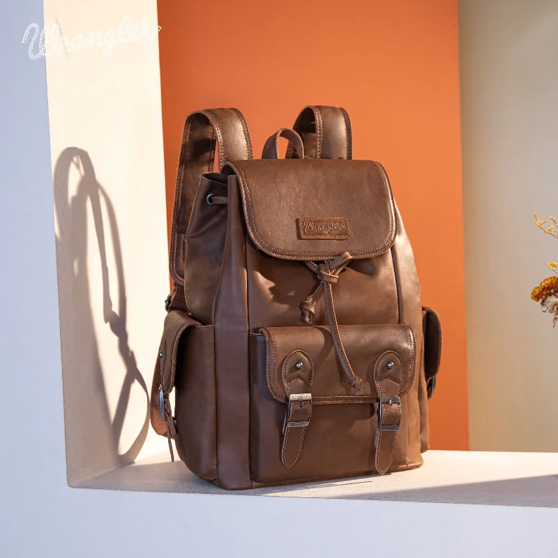 Luxury Bags For Working Professionals WG143-9110  Wrangler 100%  Genuine Leather Backpack - Brown