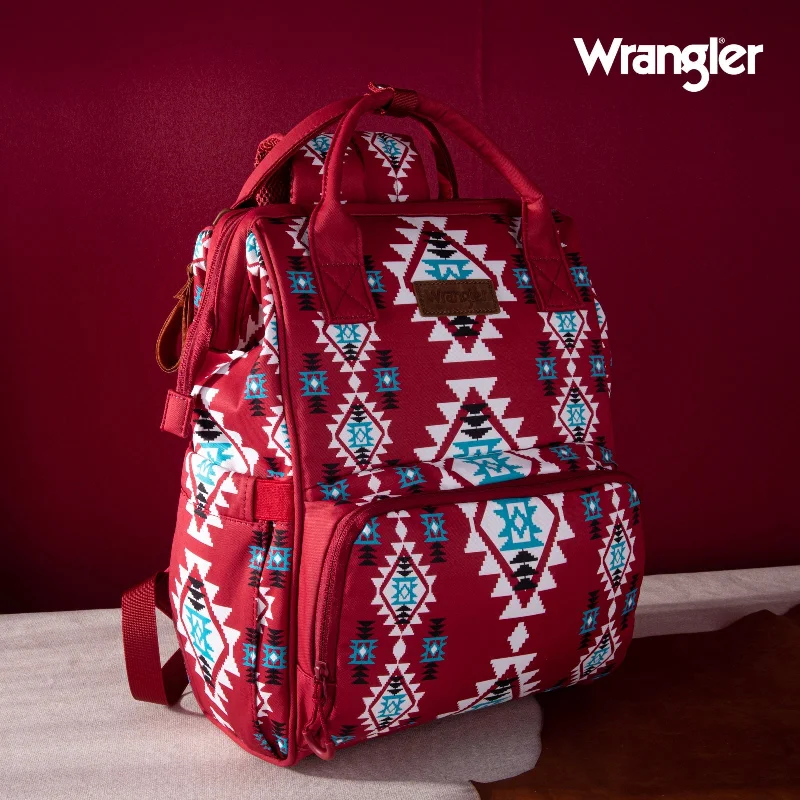 Designer Bags For Luxury Collectors With Offers WG2204-9110 Wrangler Allover Wrangler Aztec Printed Callie Backpack - Burgundy