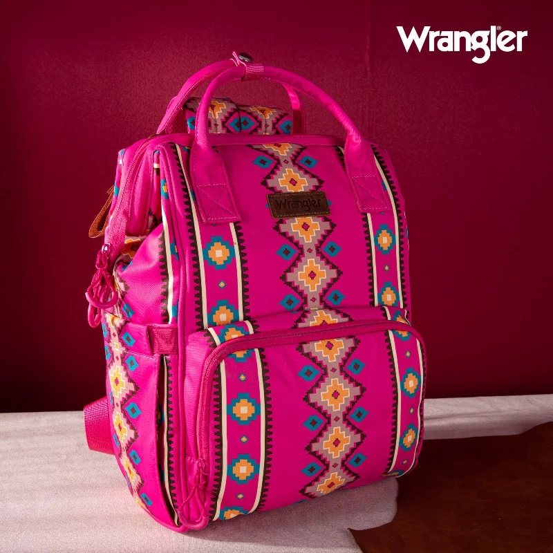 Bags For Playful And Chic Styles WG2204-9110   Wrangler Aztec Printed Callie Backpack - Hot Pink