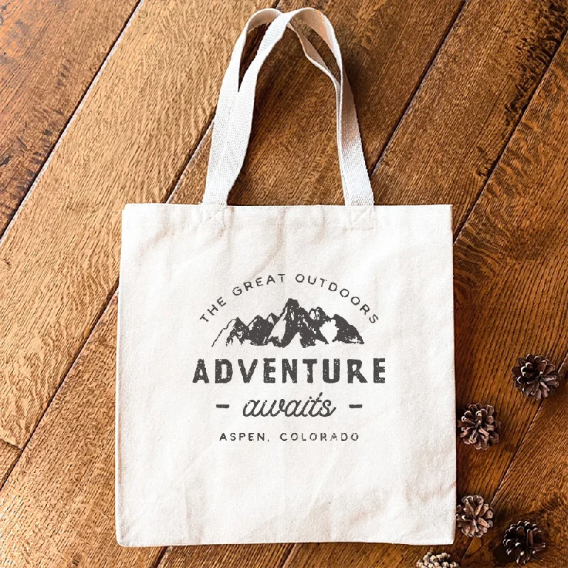 Bags For Outdoor Adventures Adventure Awaits w/ City, State - Canvas Tote Bag